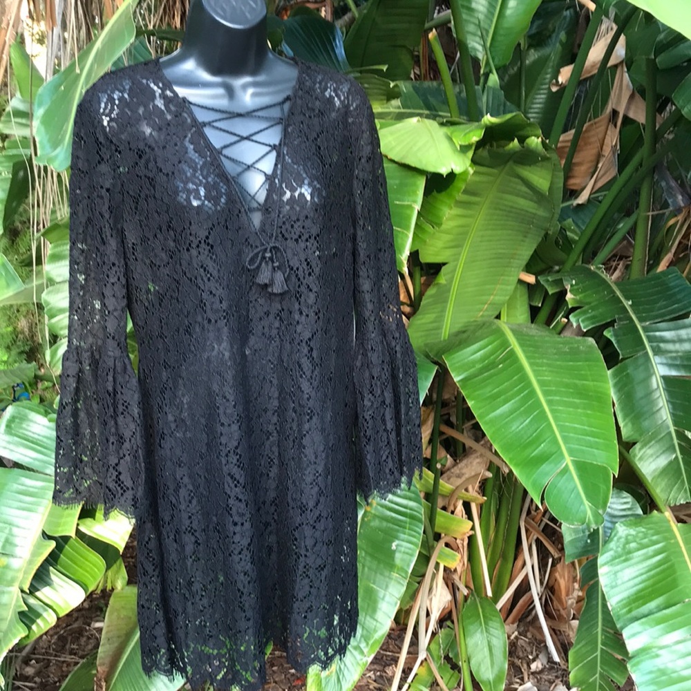 Rachel Zoe sheer lace dress with bell sleeves